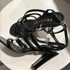 Prada strap sandals heels, 8.5 black patent  leather